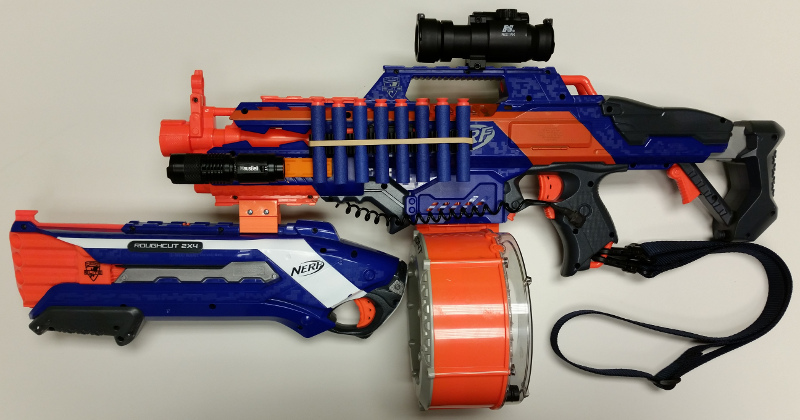 Nerf Rapidstrike with Rough Cut (left)
