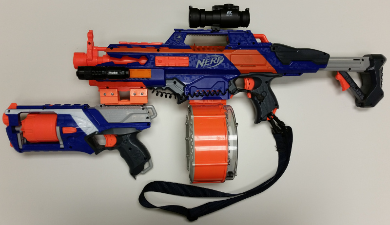 Nerf Rapidstrike with Strongarm (left)