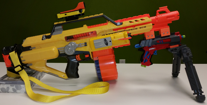 Nerf Stampede with BoomCo Farshot (right)
