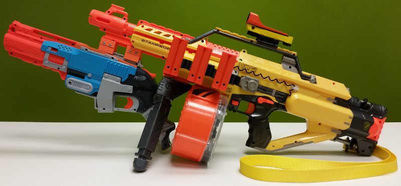 Nerf Stampede with Sledgefire (left)